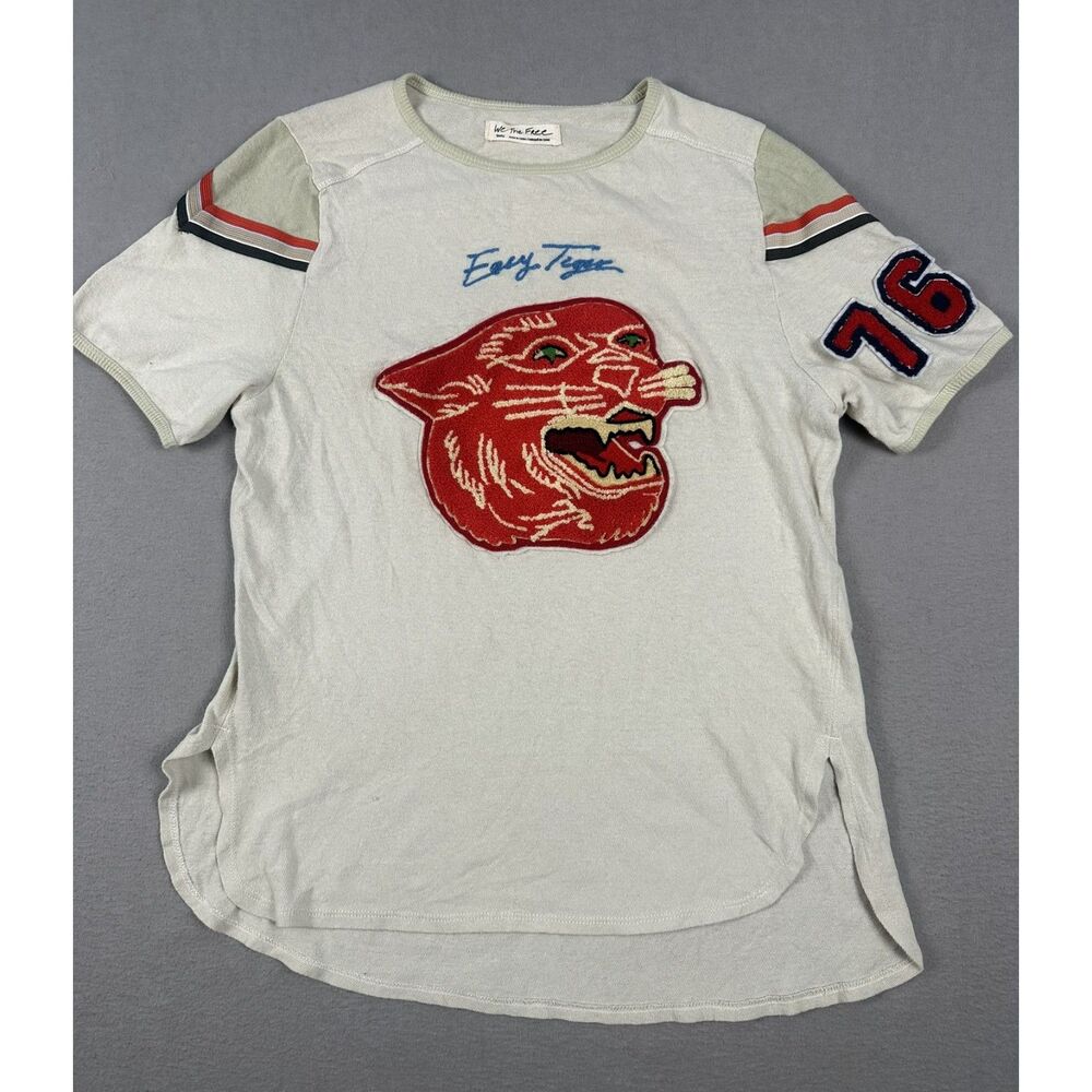 We the Free Easy Tiger Women's T Shirt Sz S Varsity Collegiate Retro Boho